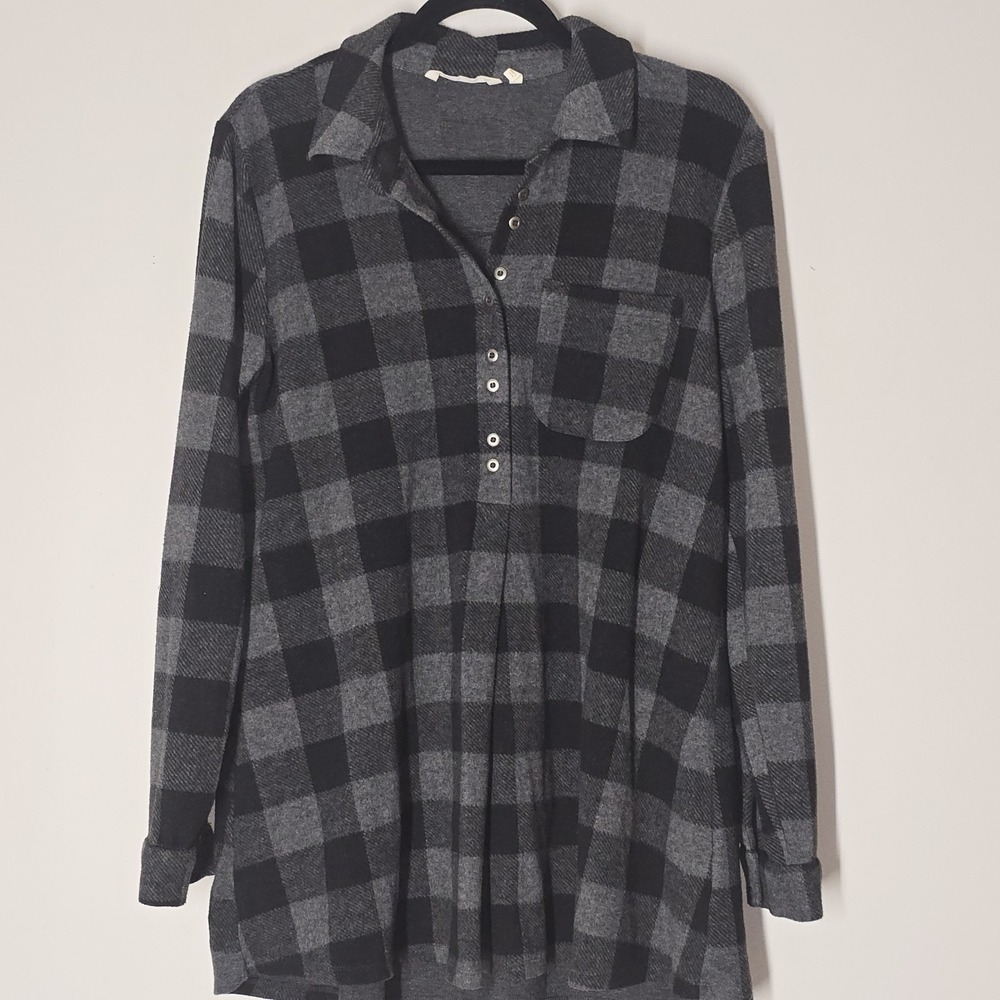 Soft Surroundings Womens Buffalo Plaid Soft Flannel Shirt Large Cozy Button Up